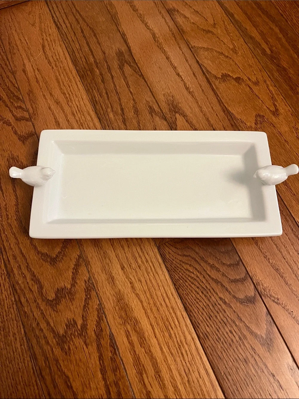 WORLD MARKET Rectangle White Ceramic Jewelry Vanity Tray Bird Handles 11